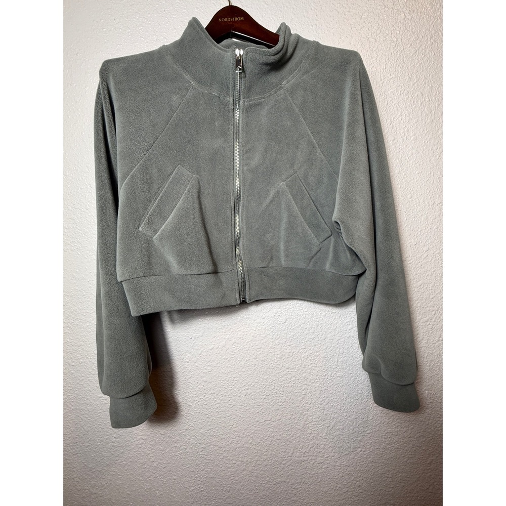 Love Poem by Block Skylar-1 Cropped Fleece Zip-Up‎ Jacket Gray Sage M